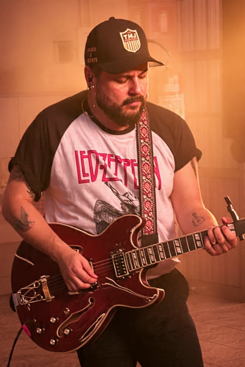 Rogério, guitarrista da banda Rock na Véia